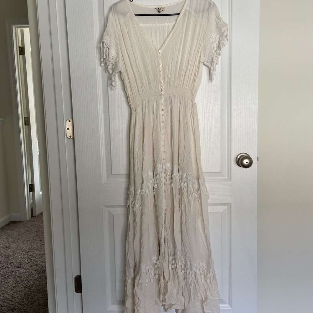 Jaase White Crochet Accent Maxi Dress Beach Coverup (XL)